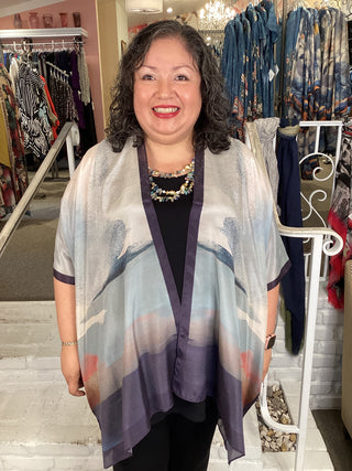 Silk Long Kimono - Cool Breeze