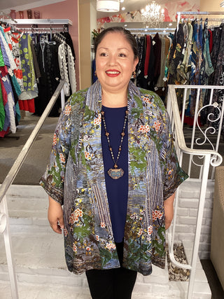 OPEN KIMONO - WATERFALL & FLOWER