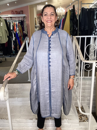 GAUZE BUTTON TUNIC - SKY