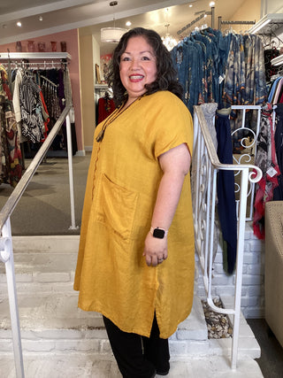 S/S BUTTON TUNIC - MUSTARD