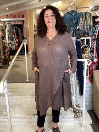 CROSSOVER TUNIC -BROWN CRINKLE