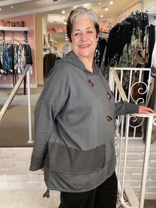 MESH HOOD/CUFF TUNIC - CHARCOA