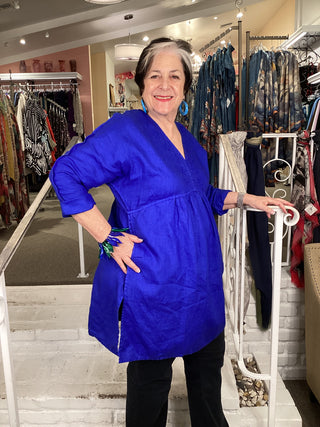 V NECK TUNIC - COBALT