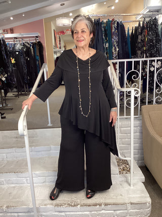 SHAWL COLLAR ASYM JUMPSUIT-BLK