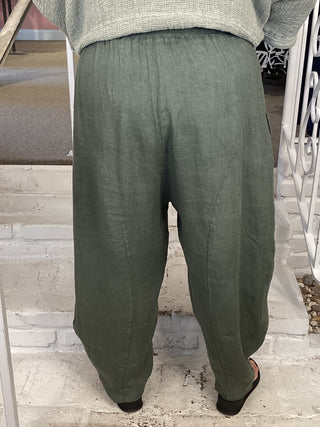 LINEN BAG PANT - OLIVE