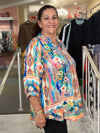 SILK VISCOSE RUFFLE TOP-FLORAL