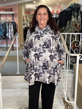 FLEECE COWL NECK TUNIC - KHAKI