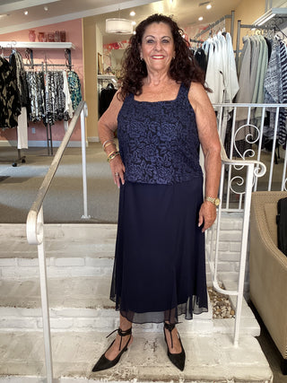JACQUARD TEA JKT & DRESS -NAVY