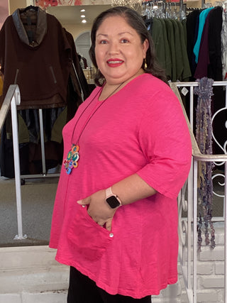 V Neck Elbow Pocket - Fuchsia