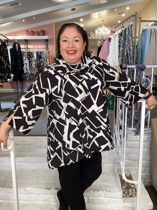 PRINT COWL TUNIC - BLK/WHITE