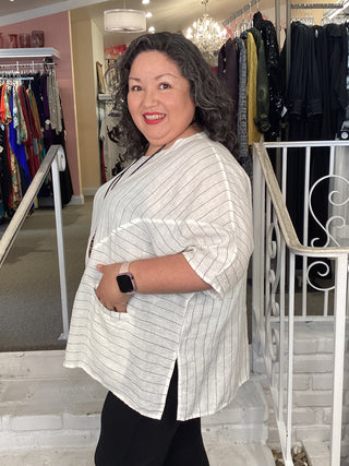 Cheyenne White Pin Stripe Linen Top