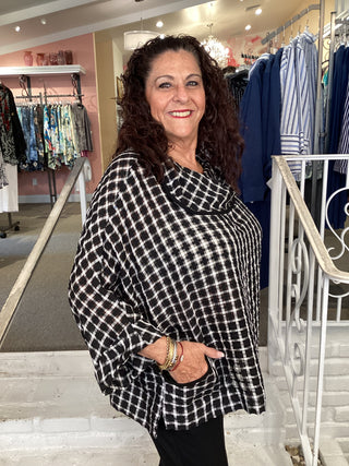 COWL TUNIC - B/W CHECK