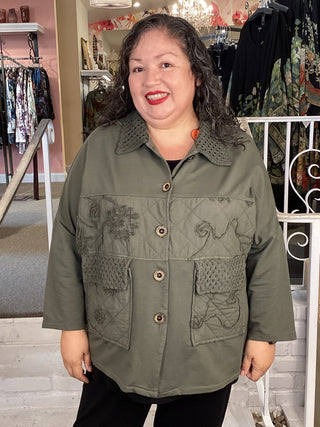 MESH COLLAR JACKET - GREEN