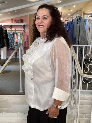 RUFFLE NECK BLOUSE - IVORY/WHT
