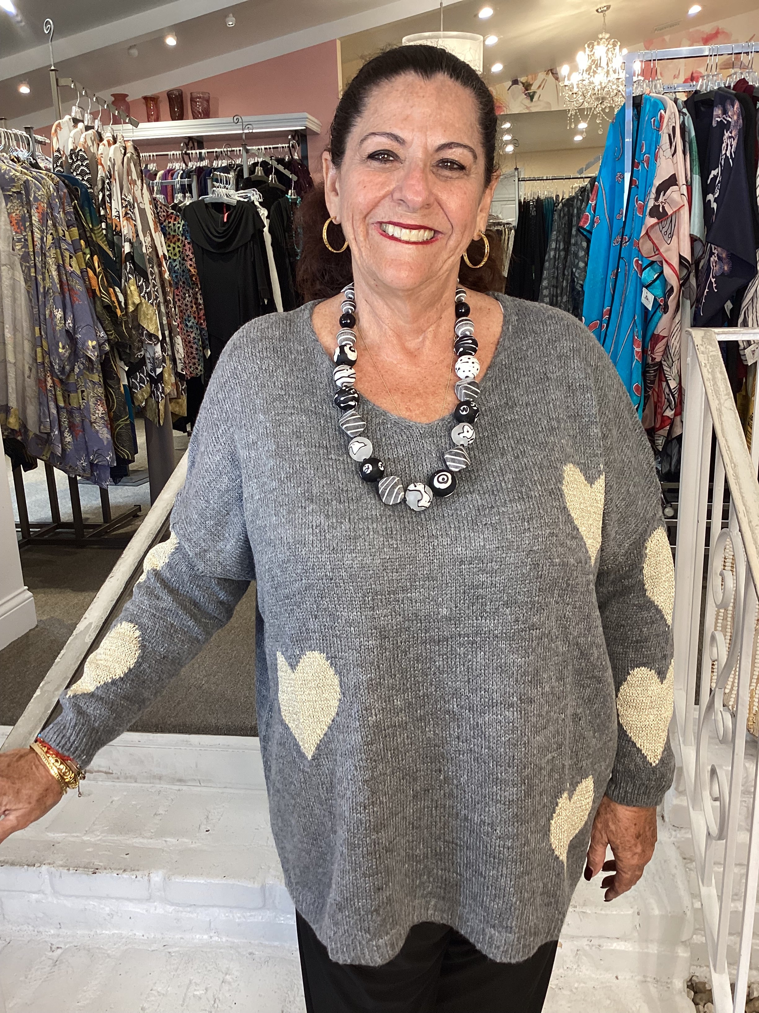 V NECK HEART SWEATER Abundance Plus Size Boutique