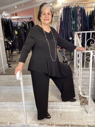 SHAWL COLLAR ASYM JUMPSUIT-BLK