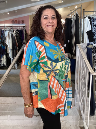 V NECK CAP SLEEVE - SIESTA