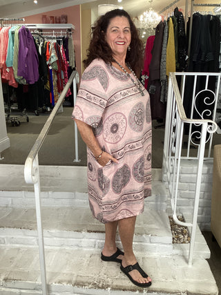 MANDALA LINEN DRESS - MAUVE