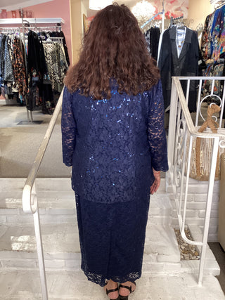 LACE TEA DRESS & JKT - NAVY