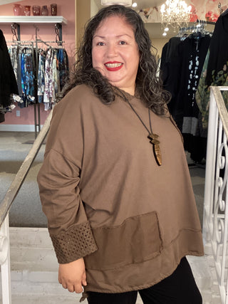 MESH HOOD/CUFF TUNIC - BROWN