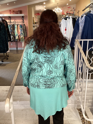 2095 Cowl Neck Abstract Asymmetric Tunic - Caribbean