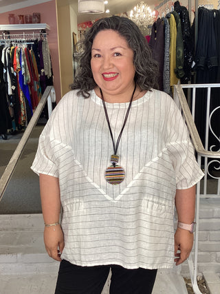 Cheyenne White Pin Stripe Linen Top
