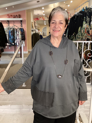 MESH HOOD/CUFF TUNIC - CHARCOA