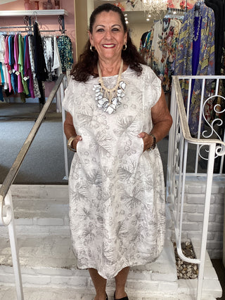 LT1477 DRESS - WHITE LEAVES