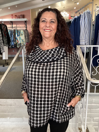 COWL TUNIC - B/W CHECK