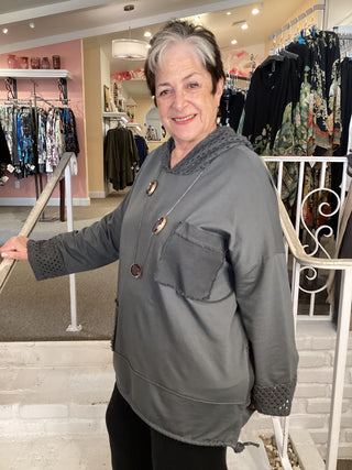 MESH HOOD/CUFF TUNIC - CHARCOA