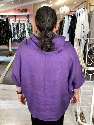 COWL LINEN TOP - PURPLE