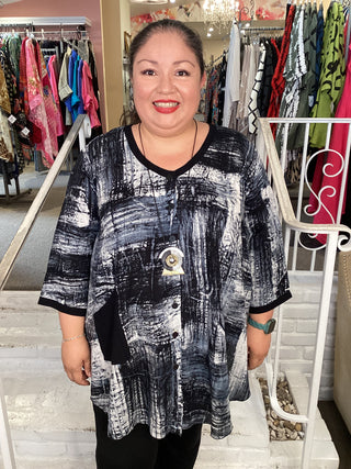 AKU BLOUSE - ANTIQUE BLK/WHITE