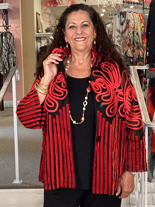 SOUTACHE / VELOUR JACKET - RED