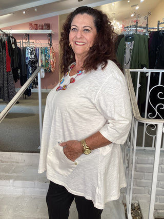 V NECK ELBOW POCKET - CREAM