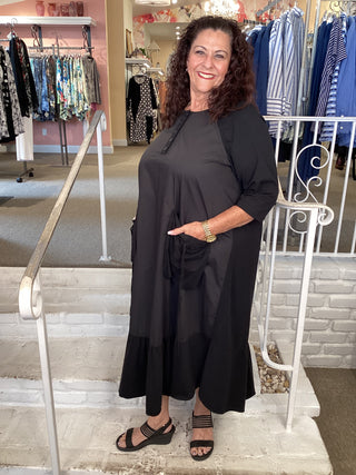 COTTON POCKET FUN DRESS - BLAC