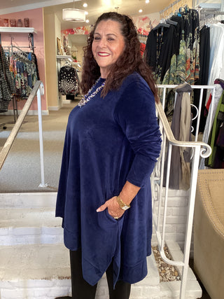 CLARA VELVET TUNIC - NAVY