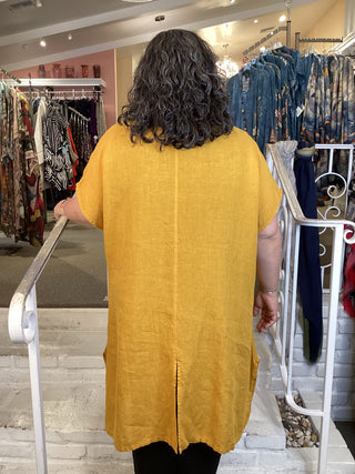 S/S BUTTON TUNIC - MUSTARD
