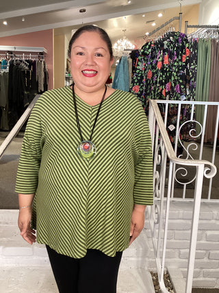 V NECK STRIPE TUNIC - FROG