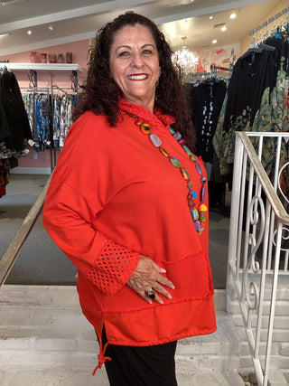 MESH HOOD/CUFF TUNIC - RED
