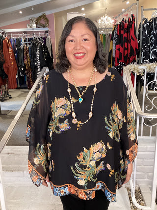 SILK TUNIC -BUTTERLY FLOWERS
