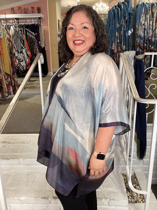 Silk Long Kimono - Cool Breeze