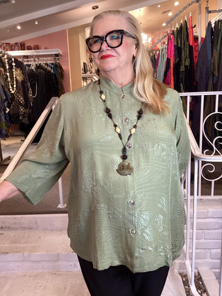 3/4 MANDARIN BLOUSE - OLIVE