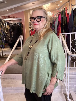 3/4 MANDARIN BLOUSE - OLIVE