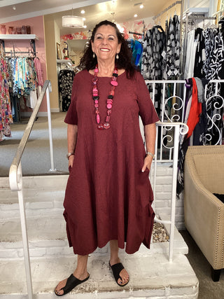 Plus Size Florence Seersucker Stripe Dress Red
