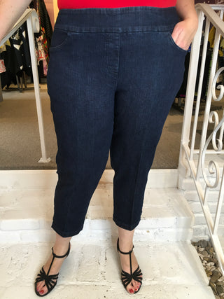 PULL ON CROP LADDER PANT - DENIM