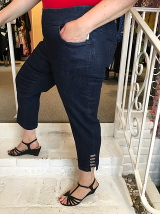 PULL ON CROP LADDER PANT - DENIM