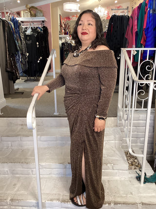 OFF SHOULDER GOWN- BLK/COPPER