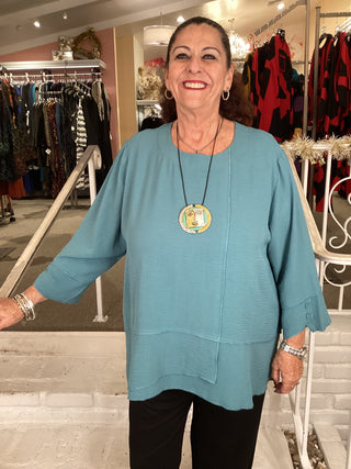 ASYMETRIC BUTTON TUNIC - OCEAN