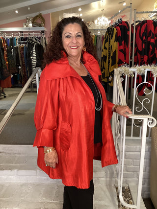 SHIMMER SWING JACKET -ROSE RED
