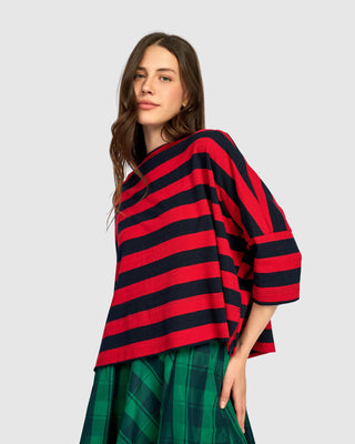 ST918S STRIPE COTTON/KNIT TOP